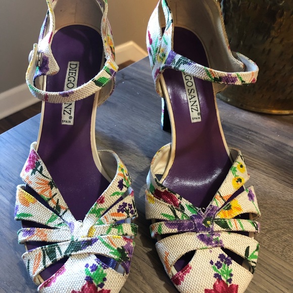 Anthropologie Diego Sanz Floral heels 8M - Picture 1 of 5